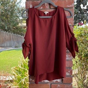 Francescas shoulderless top with tie sleeves